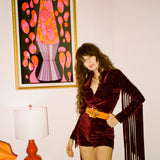 Mulberry Velvet Glitter Fringe Romper