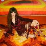 Mulberry Velvet Glitter Fringe Romper