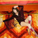 Mulberry Velvet Glitter Fringe Romper