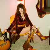 Mulberry Velvet Glitter Fringe Romper