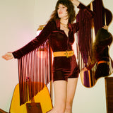 Mulberry Velvet Glitter Fringe Romper
