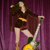 Mulberry Velvet Glitter Fringe Romper