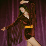 Mulberry Velvet Glitter Fringe Romper