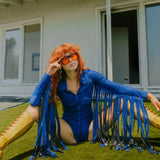 Glitter Fringe Romper in Cobalt