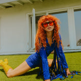 Glitter Fringe Romper in Cobalt