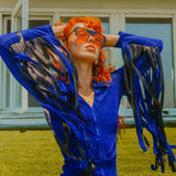 Glitter Fringe Romper in Cobalt