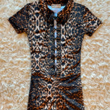 Playgirl Lace-Up Romper in Leopard