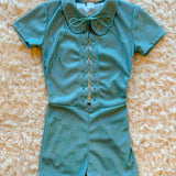 Playgirl Lace-Up Romper in Sky Blue