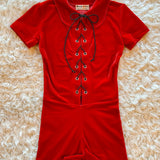 Playgirl Lace-Up Romper in Cherry Bomb
