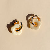 Gold Flower Hoop Earrings in White