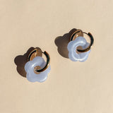 Gold Flower Hoop Earrings in Gray Blue