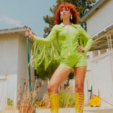 Glitter Fringe Romper in Green