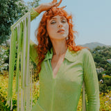 Glitter Fringe Romper in Green