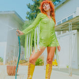 Glitter Fringe Romper in Green