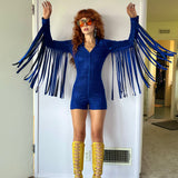 Glitter Fringe Romper in Cobalt