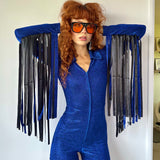 Glitter Fringe Romper in Cobalt