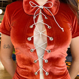 Playgirl Lace-Up Romper in Rust