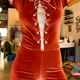 Playgirl Lace-Up Romper in Rust