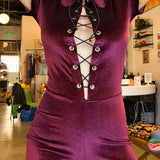 Playgirl Lace-Up Romper in Mulberry Glitter
