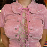 Playgirl Lace-Up Romper in Dusty Rose