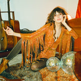 Glitter Fringe Romper in Orange