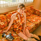 Donna Halter Mini-Dress in Rust Swirl