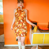 Donna Halter Mini-Dress in Rust Swirl