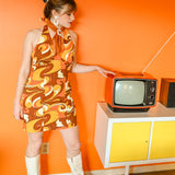 Donna Halter Mini-Dress in Rust Swirl