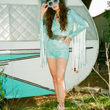 Glitter Fringe Romper in Sky Blue
