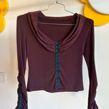 Vintage 1990’s Brown Slinky Hook-and-Eye Long-Sleeve Shirt - M/L