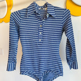 Vintage 1970’s Navy Plaid Long-Sleeve Shirt Bodysuit - XS