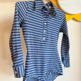 Vintage 1970’s Navy Plaid Long-Sleeve Shirt Bodysuit - XS