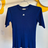 Vintage Courrèges Blue Rib Knit Short Sleeve Shirt - M/L