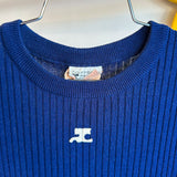 Vintage Courrèges Blue Rib Knit Short Sleeve Shirt - M/L