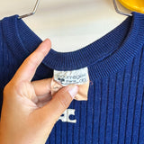 Vintage Courrèges Blue Rib Knit Short Sleeve Shirt - M/L