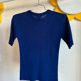 Vintage Courrèges Blue Rib Knit Short Sleeve Shirt - M/L