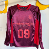 Y2K Maroon Satin Long-Sleeve Sports Jersey - L
