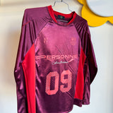Y2K Maroon Satin Long-Sleeve Sports Jersey - L