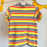 Vintage 1970’s Sunshine Stripe Mock Neck Short Sleeve Shirt - L/XL