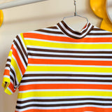 Vintage 1970’s Sunshine Stripe Mock Neck Short Sleeve Shirt - L/XL