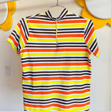 Vintage 1970’s Sunshine Stripe Mock Neck Short Sleeve Shirt - L/XL