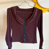 Vintage 1990’s Brown Slinky Hook-and-Eye Long-Sleeve Shirt - M/L