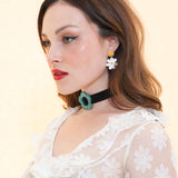 Daisy Velvet Choker - Black/Emerald Glitter