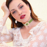 Daisy Velvet Choker - Olive/Cream