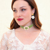 Daisy Velvet Choker - Olive/Cream