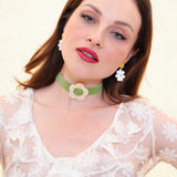 Daisy Velvet Choker - Olive/Cream