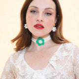 Daisy Velvet Choker - Cream/Green