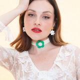 Daisy Velvet Choker - Cream/Green