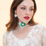 Daisy Velvet Choker - Cream/Green