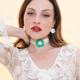 Daisy Velvet Choker - Cream/Green